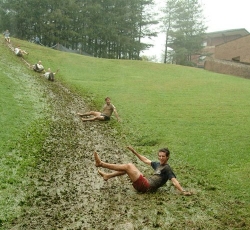 ASU students enjoying mud hill on campus